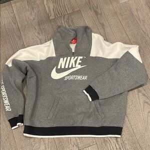 All-gender Nike Gray and White Zip Up Sweater with Bold Design. Never worn.
